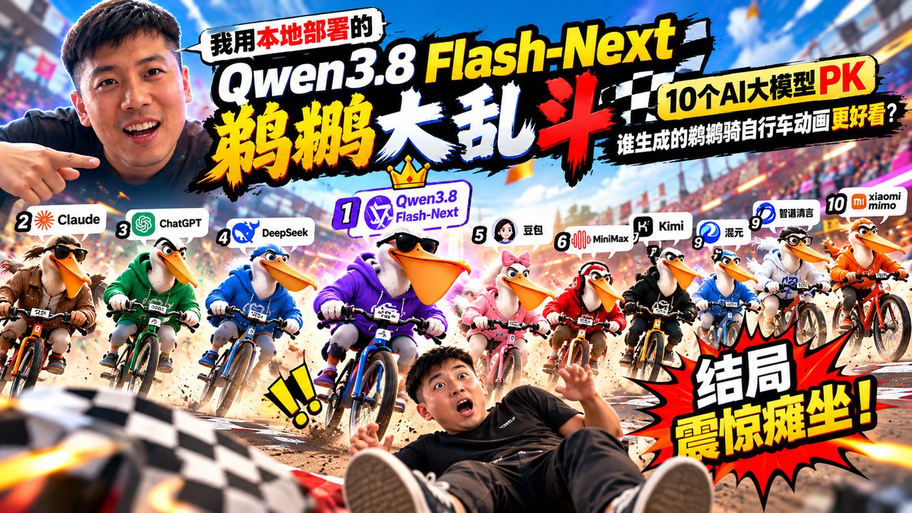 本地 Qwen3.8 Flash-Next 挑战 9 个在线 AI：鹈鹕骑自行车网页实测